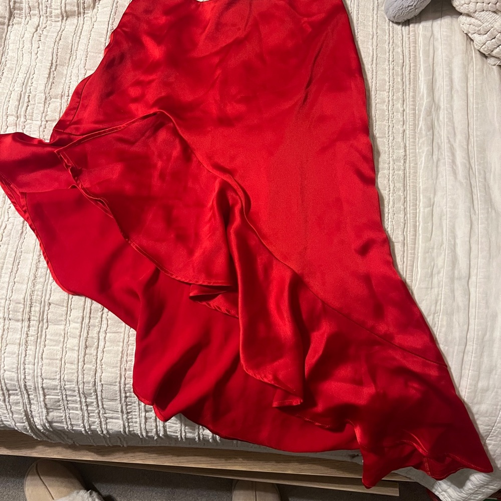 Elegant Red Satin Skirt